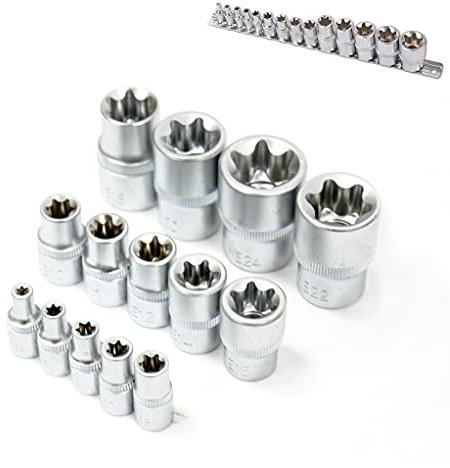 Juego de Llaves de vaso TORX Hembra 1/4, 3/8 1/2 E4 a E24, 14 PIEZAS