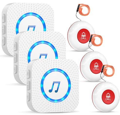 ChunHee Bouton d'appel d'urgence pour Personne âgé/Bracelet Alarme Personne Agee/Téléavertisseur sans Fil/Avertisseur pour Personne âgé/Alarme Maison Récepteur Distance de 500 Pieds (Ensemble F) | Système d'appel sans fil - 55 sonneries - 5 niveaux de volume - Protection IP55 - Alarme SOS sans fil pour personnes âgées