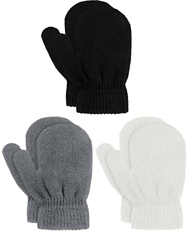 Geyoga 3 Pairs Winter Gloves Kids Stretchy Warm Soft Knit Gloves Children Stretch Mittens for Boys Girls(5-10 Years,Dark Color)