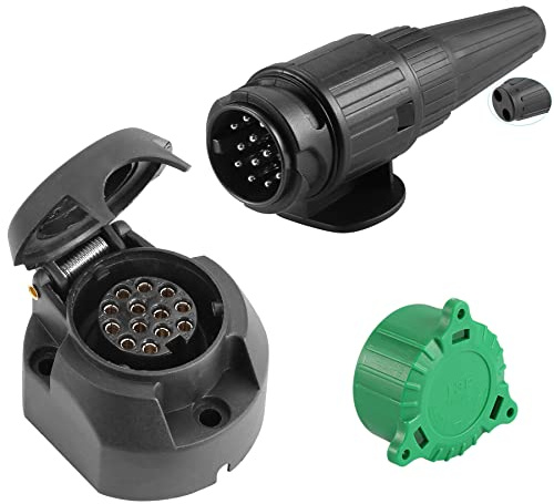 SPARKMOTO Anhänger Stecker 13 Polig und Anhänger Steckdose 13 Polig,nach ISO11446,12V Wasserdicht 13 Polige Anhänger Stecker Steckdose für KFZ Anhänger Wohnwagen PKW AHK(Neu,Doppelte Kabelauslässe)