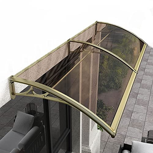 Auvent Marquise Porte d'entrée Toit Marquise Terrasse Résistante Toit Abri Protection Contre La Pluie et UV en Polycarbonate Marron Alliage d'aluminium Soutien Champagne