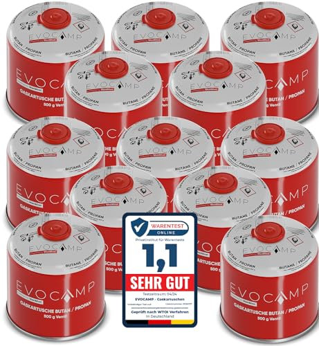 12x Butangas Kartuschen 500g, Schraubkartusche mit Butan/ Propan Gas 899 ml, Gaskartusche EN417, Ventilkartusche mit Schraubverschluss, Gas Kartusche mit Camping Gas, Gaskartuschen Schraubventil
