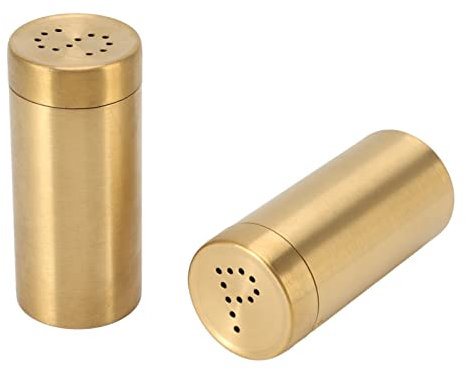 Seasoning Shaker Bottle, 2Pcs Gold Stainless Steel Spice Jar Gold Salt and Pepper Shakers Brass Seasoning Dispenser with Lid