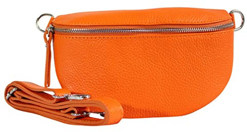 Bauchtasche Damen Stylisch ein crossbody bag damen Nappa Leder Genuine Leder Bauchtasche Sehr schone Gürteltasche Crossbag Crossbody Bag damen Ledertasche Made in Italy (Orange)