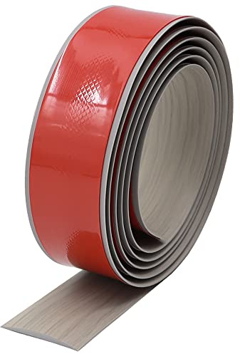 KtbeYTi 200 cm x 4 cm tröskelremsa självhäftande övergångsprofil vinylgolvbeläggningsremsa, för att täcka kakel, mellanrum mellan laminat, grå träkorn