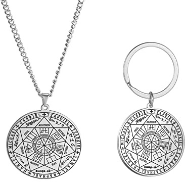EUEAVAN Sello de los 7 Arcángeles Colgante Collar Llavero para Hombres San Miguel 7 Arcángeles Sello Protección Espiritual Amuleto Medalla Joyería Pagana Mujeres