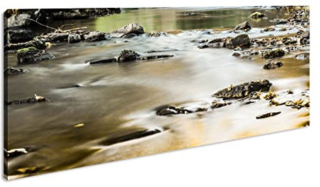 Splendido ruscello alla luce panorama 80 x 40 cm, su tela, motivo già incorniciato su telaio in vero legno, stampa digitale di alta qualità con cornice