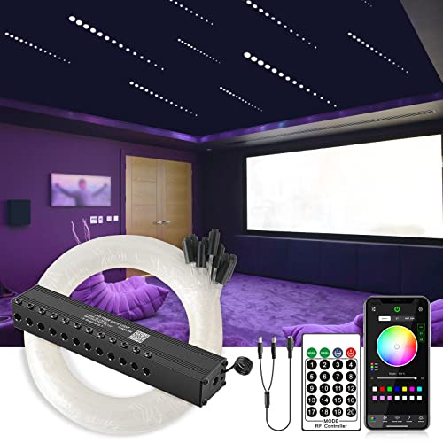 SUNKENET Meteor 3W 12LEDs 96pcs*0.75mm*3m Sternenhimmel Auto Glasfaser Licht für Auto/Decke, Bluetooth/Remote+DC Power Splitter Kabel Deckenleuchten Kit Shooting Star Light (nur Sternschnuppeneffekt)