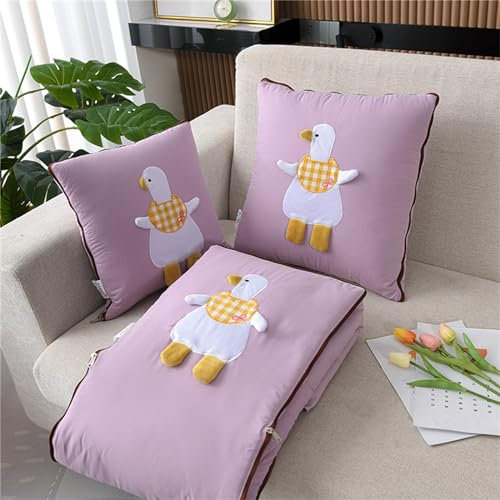 Hixingo Reisedecke und Kissen 2 in 1, Reisedecke mit Kissen Set Multifunktionale Reise Decke und Kissen 2 in 1 Weichem Flugzeug Verwandlungskissen für Urlaub, Camping (40 * 40cm,Ente - Lila)