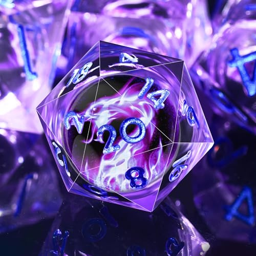 SIQUK 7 Stück DND Würfel Set Würfel Spielwürfel Liquid Core Würfel Polyedrische Würfel Set mit Geschenkbox für Dungeons and Dragons RPG MTG (Violett Flamme Drache)