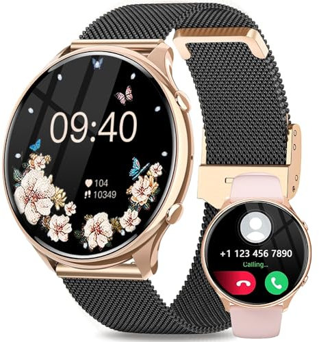 Fitonme Smartwatch Damen mit Telefonfunktion, 1,39 Zoll HD Voll Touchscreen, Armbanduhr mit 120+ Sportmodi SpO2 Pulsuhr Schlafmonitor, IP67 Wasserdicht Sportuhr für iOS Android Schwarz Gold