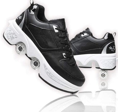 Roller Schuhe, Schuhe mit Rollen rollerskates mädchen Männer, Skateboard Schuhe Bequem Und Atmungsaktiv Quad Skates Verstellbare Rollschuhe Verstecktes Rad Sneaker mit Rollen