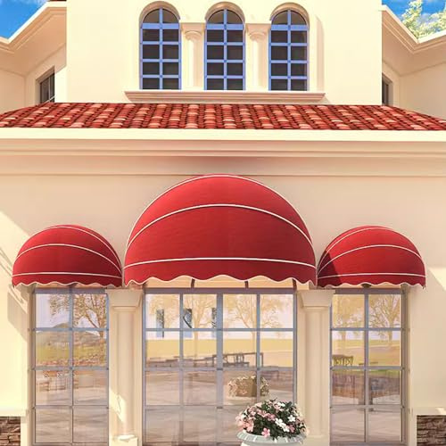 Dome Style Window Awning,Red/Blue/Green Front Door Canopy,Window Door Awning Canopy,Arc Awning,Hemispherical Canopy,Waterproof Sun Shade Shelter,for Outdoor Patio Cafe (Diameter:120cm/47in,red)