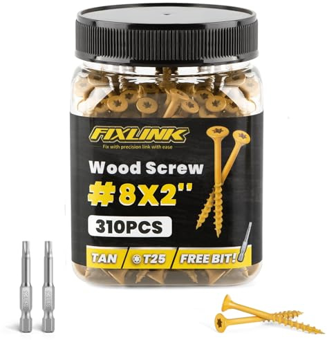 Wood Screws 2 Inch, FIXLINK Deck Screws #8 x 2, 310pcs, Epoxy Coated, T25 Star Bit Above 1500 Hour Salt Spray Coating Outdoor Decking Screws Excellent Rust Resistant for Outdoor Wood Fence