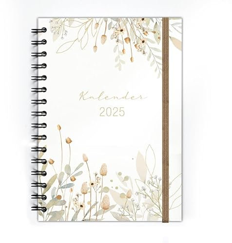 Terminplaner Ringbuch 2025 A5 I 1 Woche 2 Seiten I Buchkalender Kalender 2024 A5, Planer A5 I Edles Ringbuch mit Jahresübersichten, Ferienterminen und weiteren Extras