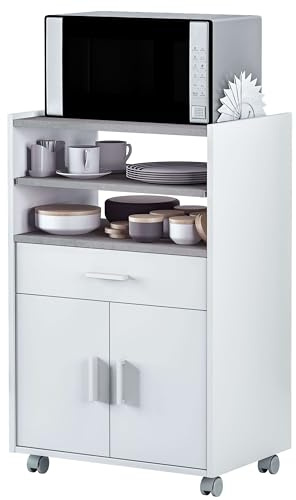 Miroytengo Meuble auxiliaire de cuisine pour micro-ondes avec roulettes Blanc/gris 59 x 92 x 40 cm