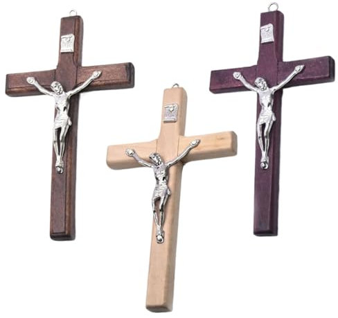 VEOIRXU 3 StüCk Jesus Kreuz, Wandkreuz Holz, Kruzifix Wandkreuz, ReligiöSe Heimdekoration, Osterparty-Heimdekoration, Wohnzimmer-Wanddekoration, Geeignet FüR Eingang, BüRo, Wohnzimmer