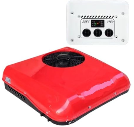 12/24V Parking Roof Mounted Air Conditioner Mini Portable Electric All-in-one Air Conditioner Suitable For Light Truck Tractors(Red 24V,Heating and Cooling)