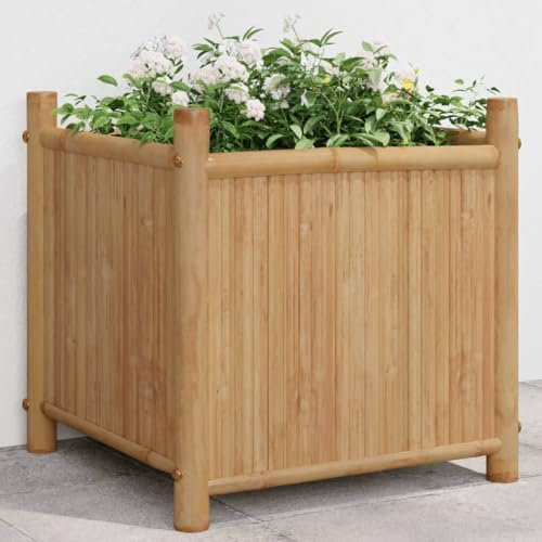 Tino Tech Jardinière 40 x 40 x 40 cm - En bambou et naturel - Pour balcon, jardinière, légumes, jardin - Marron