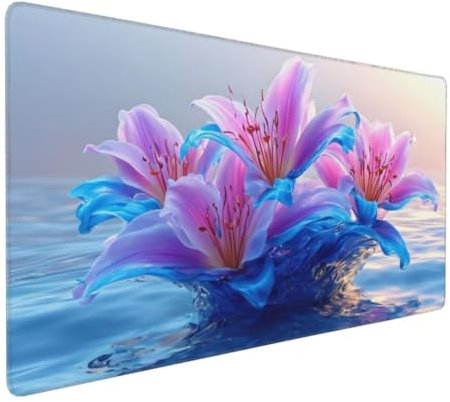 Tapis de Souris de Jeu, 90x30 cm XXL Fleur de lys Rose Tapis Souris Gaming Grand, Tapis Bureau Antidérapant Étanche, à Bords Cousus, Multifonction Mouse Pad, pour Gamer, Ordinateur, PC H-307