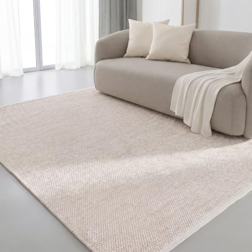 Interiyou handgewebter Baumwollteppich Riga - 300x400 cm Creme - Handwebteppich für Wohnzimmer, Schlafzimmer - 100% Handarbeit Naturfaser Teppich Flachgewebe