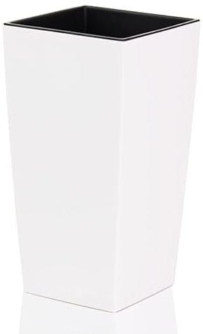 Pot de fleurs 40x40x75 cm | Pot de fleurs au design moderne avec récipient intérieur pour économiser la terre | Cache-pot en plastique pour des arrangements de plantes élégants | Blanc