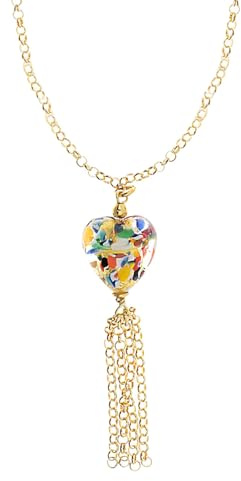 Venetiaurum - Collier avec chaîne et pendentif coeur 12 mm arlequin en verre de Murano original et argent 925 - Bijou Certifié Made In Italy