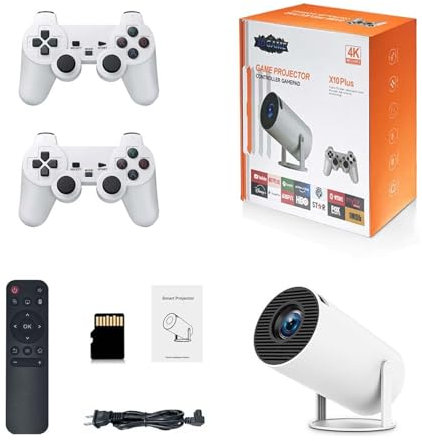 DuoMer X10 Plus Retro Game Machine, med projektor, 4k HD Retro Game-projektor, med 2 trådlösa styrenheter, hdmi-utgång, WiFi: Leksaker och spel