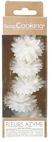 ScrapCooking - 5 Dahlias Blancs en Azyme - Fleurs Comestibles pour Décoration Gâteau - Déco Florale Pièce-Montée, Cupcakes, Pâtisseries - Anniversaire, Mariage - 2295