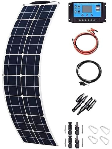 Kit Solar de Panel Solar Flexible de 200W/400W/800W, 12 V-24 V, módulo Solar monocristalino con Controlador de Carga (40 A) y Cable para vehículos recreativos, Barcos, remolques(200W)