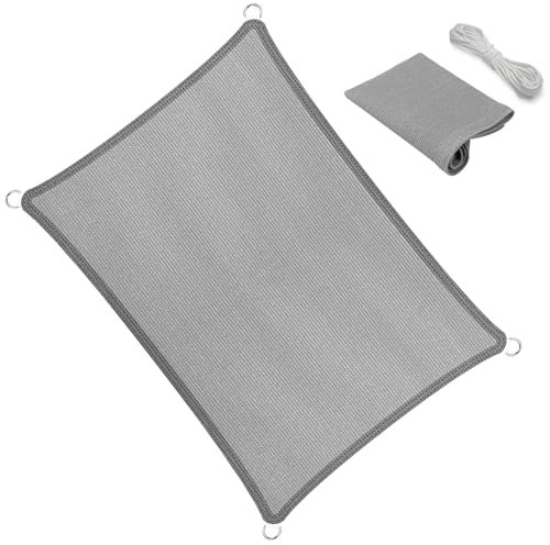 Vela Ombreggiante Traspirante Rettangolare 350 x 540 cm, Anti-Età, Traspirante, Antivento, 98% Anti Uv, Rettangolare, Vela Ombreggiante Quadrata, per Giardino, Terrazza, Grigio Chiaro