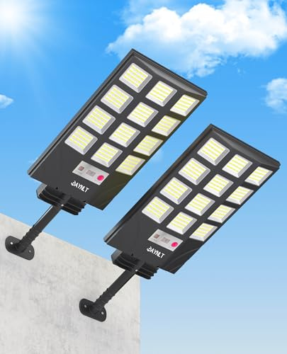 JAYNLT Solar Straßenlaterne für Außen, Solarlampen mit Bewegungssensor, 6500K Solarleuchten Dämmerung bis zum Morgengrauen, IP67 Wasserdichte Solarstrahler für Gärten Garage - 2PACK