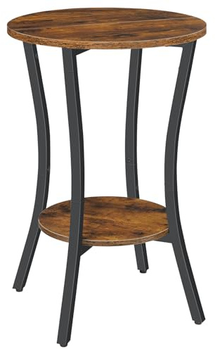 HOOBRO 2-stöckiger Beistelltisch, runder Sofatisch, Nachttisch mit Stauraum, Industrie-Stil, Couchtisch klein, Telefontisch, für kleine Räume, Wohnzimmer, Vintagebraun und Schwarz EBF180BZ01