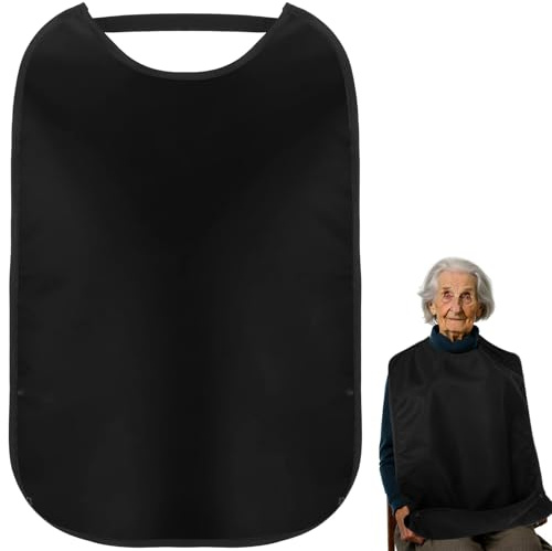 CIATBYYJ Bavoir extensible double couche imperméable pour adultes - Bavoir lavable avec récupérateur de miettes pour manger des adultes - Bavoirs réutilisables pour adultes âgés, Noir , taille unique