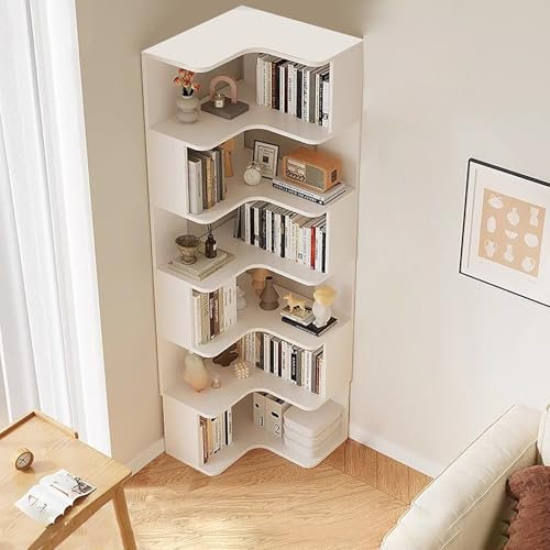 Corner Bookshelf, 6-Tier Modern Tall Bookcase with Anti-Drop Panel, L-Shaped Etagere Shelf, Freestanding Display Rack Organizer for Home Office or Living Room