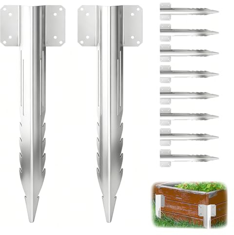 10 Pack Heavy Duty Railway Sleeper Brackets for Timber Raised Beds | Long, Galvanised Metal, Garden Edging Stakes, with Screws