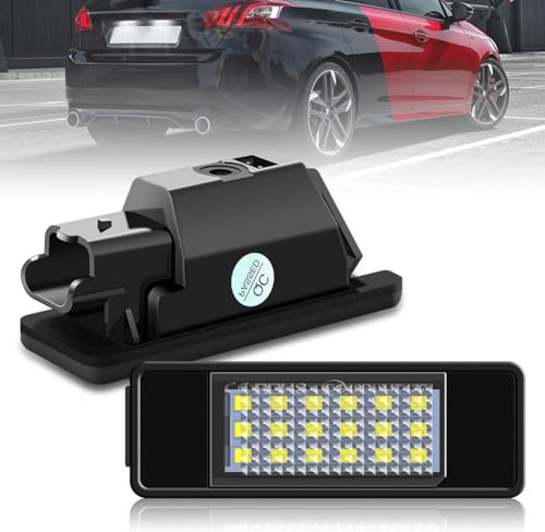 BIHEE Éclairage Plaque Immatriculation Auto pour 106 1007 207 307 308 406 407 508 C2 C3 C4 C5 C6 C8 Berlingo Jumpy SWBH1 Blanc brillant 18 x 2835 SMD, 2 Pièces