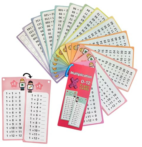 Zwttey Multiplication Flash Cards 0-12 – Times Table Flashcards with Self-Check, 15 Rewritable Cards & 2 Dry Erase Pens, Ideal for Homeschool & Primary School 1st to 3rd Grd Teaching Aids