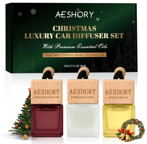 AESHORY Noël Bouteille de Parfum de Voiture 3 x 8ML | Diffuseur de Parfum Suspendu pour Voiture | Désodorisants pour Voiture - Jingle Bells, Couronne de Christmas, Arbre de Noël