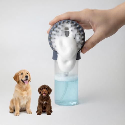 LEO-PAUL Le Rituel Moussant - Brosse de Bain Moussante pour Chien - Réservoir Shampoing Intégré Mousse Généreuse en 1 Pression - Toilettage Doux Silicone Poils Courts et Longs (Onyx)
