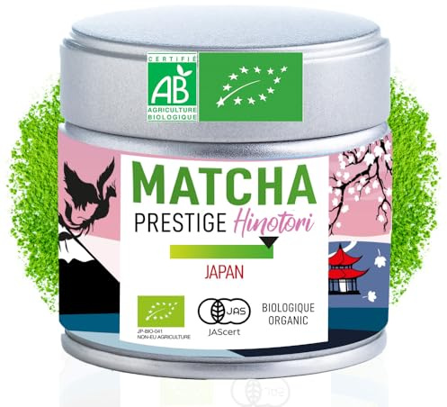 ORIGEENS THE MATCHA CEREMONIE BIO PRESTIGE HINOTORI - Thé matcha Bio Japonais - Usucha/Koicha/Matcha Latte - Poudre de Thé Vert Matcha Cérémonial Boîte 30g