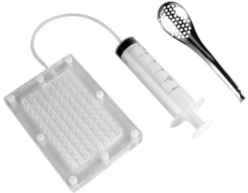 Strumenti di sterificazione Comodo Dispenser di caviale sferico 100 fori Roe Salsa Dispenser Setaccio Strumento con Cucchiaio Siringa