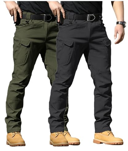 Générique 2 Articles Pantalon Tactique Homme Cargo Treillis Militaire Randonnée Chasse Pantalon de Travail Pantalon Cargo Homme Tactique Combat Stretch Extensible Séchage Rapide (Pas de Ceinture)