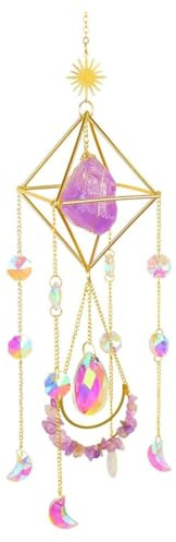 Harewtwy Acchiappasole in, Decorazione Boho, Pietra Preziosa Viola da Appendere alla Finestra, Regalo Spirituale per L'Inaugurazione della Casa, Facile da Usare