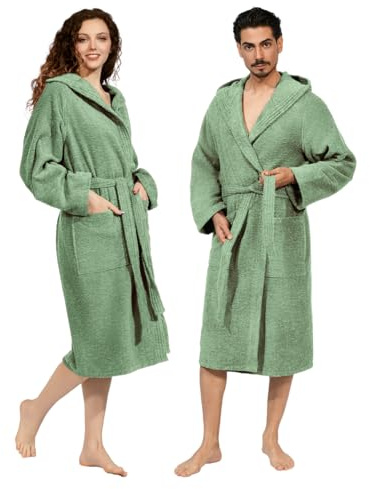 nice homeit Unisex-Bademantel für Damen/Herren mit Kapuze – Frottee aus 100% Baumwolle OEKO-TEX – weich, saugfähig, italienisches Design