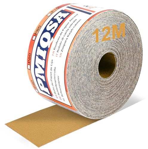 PMIQSA Rollo De Papel De Lija Con Gancho Y Bucle, 12m X 70mm, Grano 220, Papel De Lija De óXido De Aluminio, Adecuado Para AutomocióN, Lijado De Madera Y Metalurgia(Amarillo)
