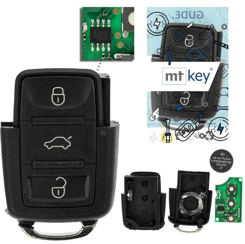 MT-KEY Funk Schlüssel Sender 434MHZ kompatibel mit VW Bora 1J Golf IV Polo 9N Beetle 9C Seat Leon 1M Toledo Skoda Fabia I Octavia Superb 1J0959753AH