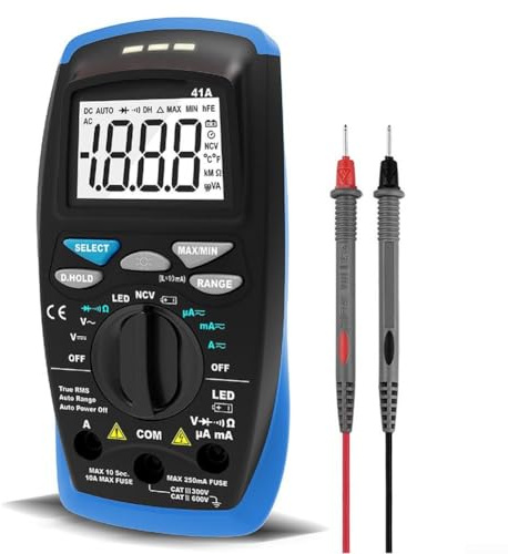 Multimètre numérique pour un test précis de résistance de courant de tension avec True RMS, détection de tension sans contact, conservation des données et arrêt automatique