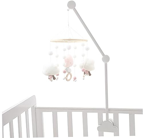 Hilai Baby spjälsäng mobil arm 69 cm trä moln design avtagbar justerbar hållare söt spjälsäng klocka vindspel hängare konsol