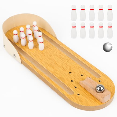 Jognee Mini bowling in legno, giochi da bowling, giochi da tavolo, gioco da tavolo originale e divertente, natura